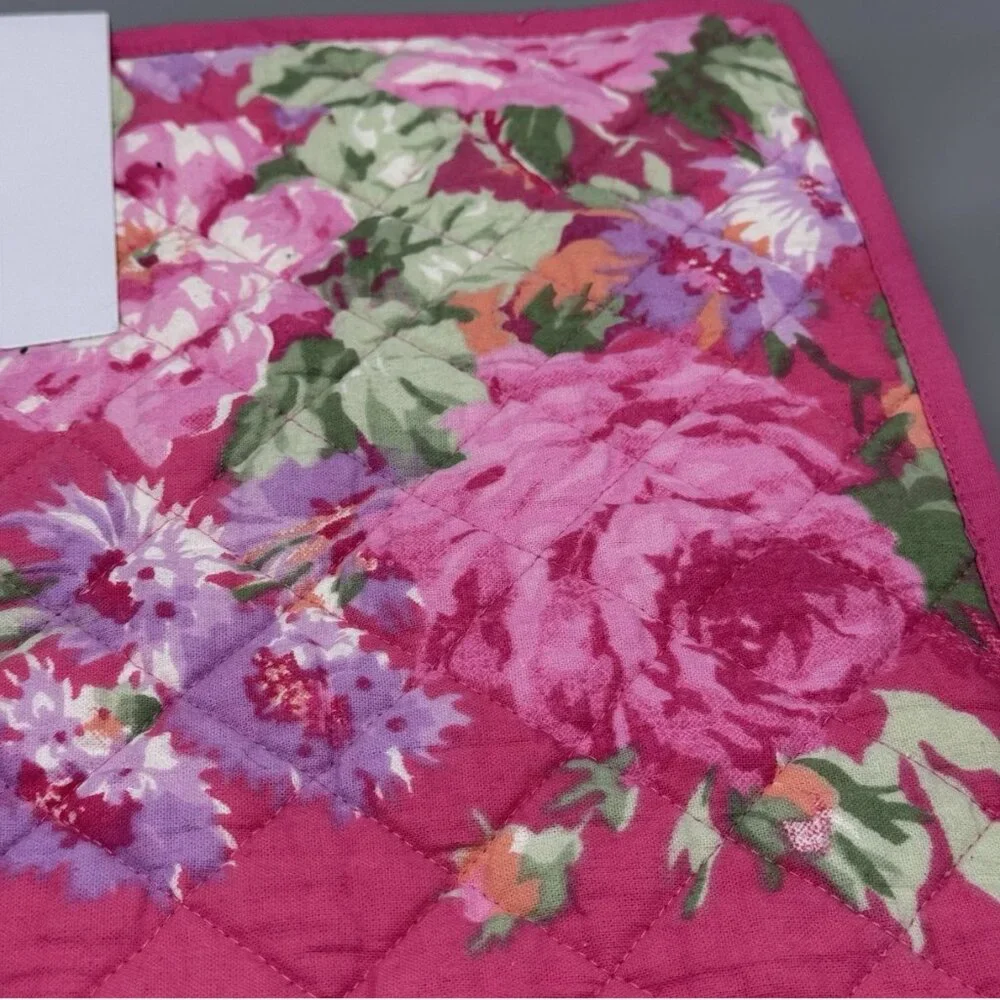 x4 April Cornell Cottage Rose Pink Floral Quilted Placemat Set Cotton Easter NEW